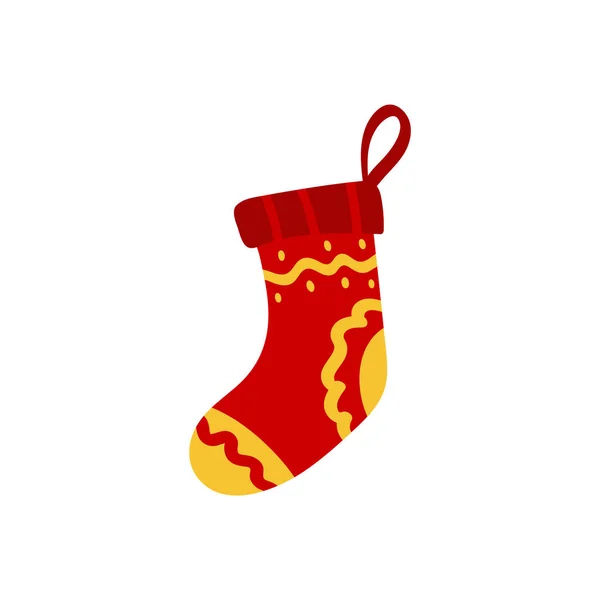Χριστουγεννιάτικη Κόκκινη Κάλτσα Για Δώρα Στυλ Doodle Χαριτωμένο Διάνυσμα Εικονογράφηση — Διανυσματικό Αρχείο