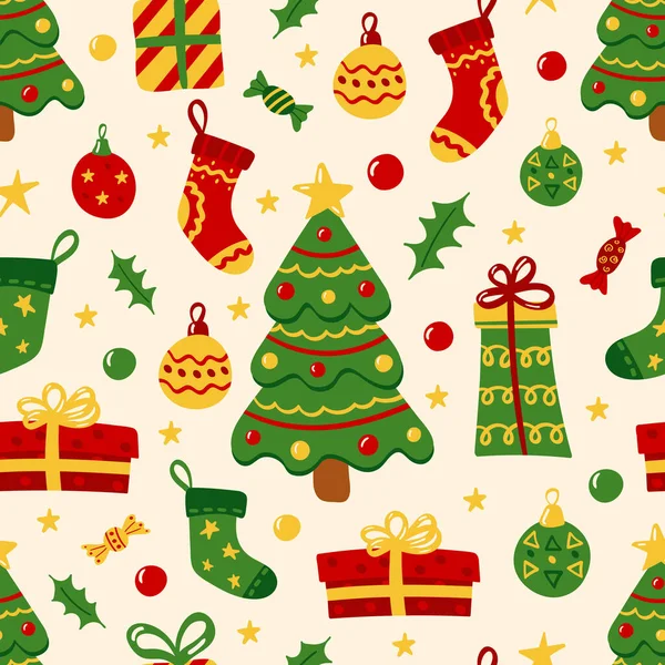 Nahtloses Muster Für Weihnachten Und Neujahr Muster Mit Neujahrs Und — Stockvektor