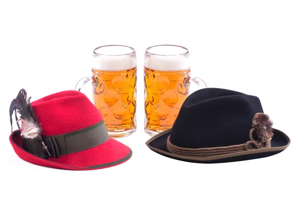 German bavarian beer with traditional hats — Stock Photo, Image