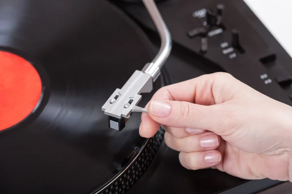 Placing the needle on a record — Stock Photo, Image