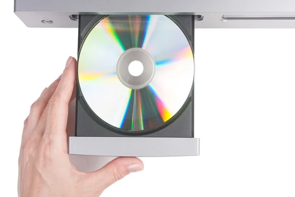 Insertion d'un disque dans un lecteur CD — Photo