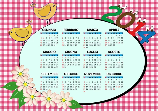 Calendrier des oiseaux 2014 — Image vectorielle