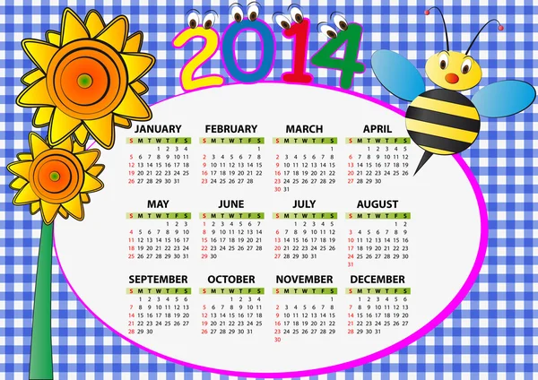 2014 calendario de abejas — Archivo Imágenes Vectoriales