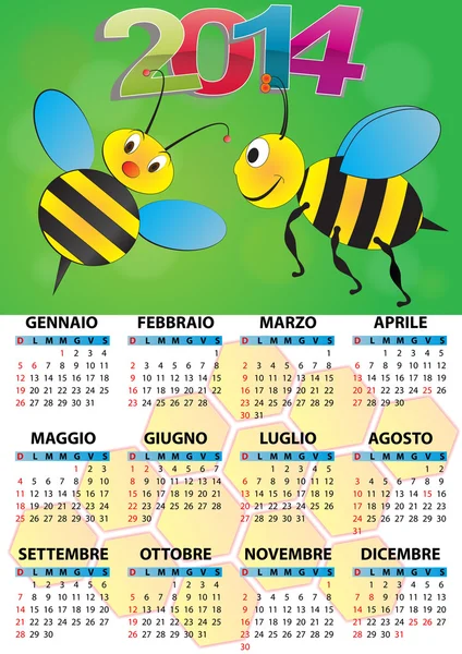 Calendário das abelhas 2014 — Vetor de Stock