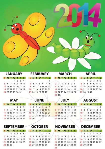 Метелик 2014 календар — стоковий вектор