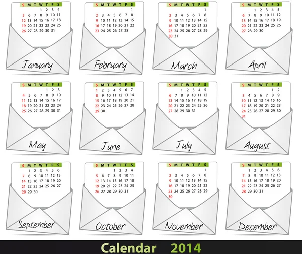 Calendario de correo 2014 — Vector de stock