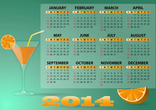 Cóctel calendario 2014 — Vector de stock