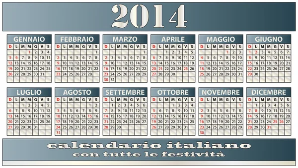 Calendario italiano 2014 — Archivo Imágenes Vectoriales