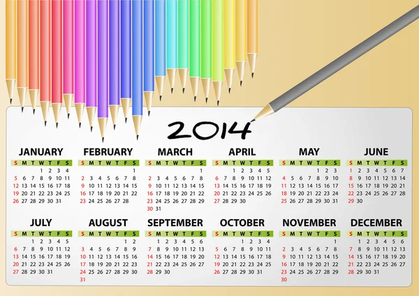 2014 calendario lápiz — Vector de stock