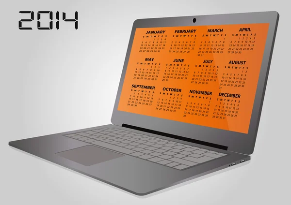 2014 laptop calendário — Vetor de Stock