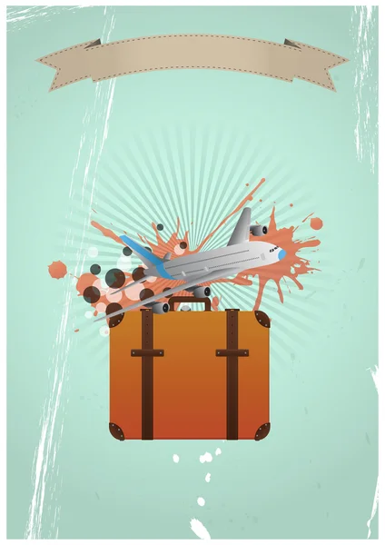 Koffer und Flugzeug — Stockvektor