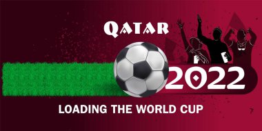 2022 yılında Katar Dünya Kupası 'nın ekran görüntüsü yükleniyor. Katar futbol yükleme barı - Dünya Şampiyonası ve yerel premier ligi için futbol arkaplanı
