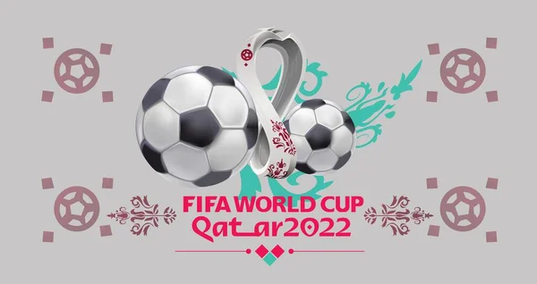 4 Eylül 2019, Moskova, Rusya. 2022 FIFA Dünya Kupası 'nın arka plan logosu, şehir merkezindeki dev ekranda Katar' da gerçekleştirilecek. editoryal materyal