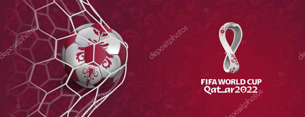 KHARKIV, UKRAINE - JULY 19, 2019: Illustrative editorial of Qatar 2022 logo