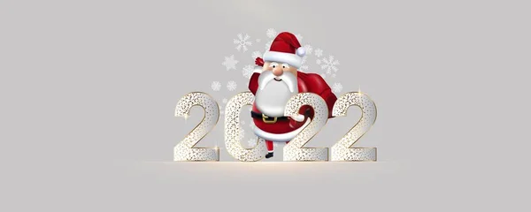 Felice anno nuovo 2022 disegno del testo. per Brochure design template, card, banner. Babbo Natale isolato su sfondo bianco. Illustrazione vettoriale. Isolato su sfondo bianco. — Vettoriale Stock