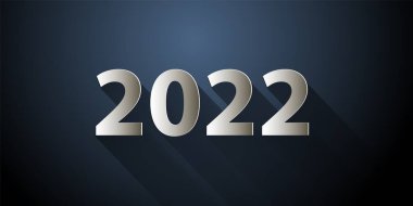 Mutlu yıllar 2022 Uzun Gölge Tasarım Şablonu koyu arka planda. 2022 Takvimi için Modern Tasarım, Davetiyeler, Tebrik Kartları, Tatil İlanları veya Baskıları.