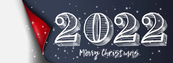 新年。2022年チョークボード。カレンダーだ。日付だ。あなたのデザインのために。2022年の背景には、チョークで書かれた曲線のコーナーで。暗い背景のクリスマスカード。ベクターイラスト — ストックベクタ
