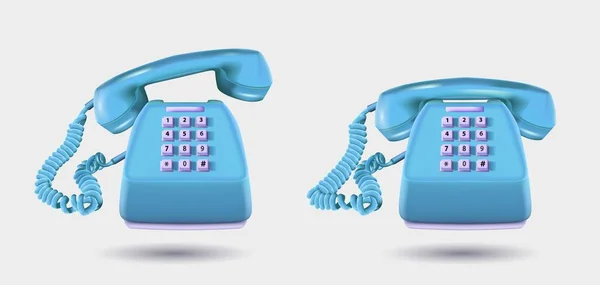 3D-Cartoon-Stil minimales blaues Telefon-Symbol mit Schatten. Vektor-Illustration des blauen Telefon-Symbols auf weißem Hintergrund — Stockvektor