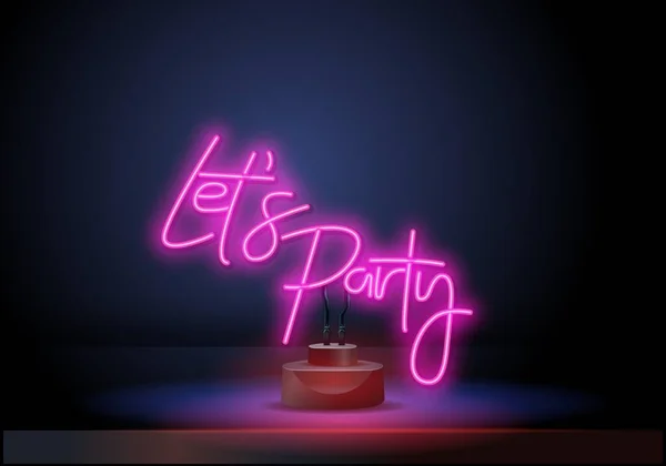Lets Party Neon sign Vector. Night Party neon poster, șablon de design, design modern de tendințe, panou de noapte, publicitate luminoasă de noapte, banner luminos, artă ușoară. Ilustrație vectorială — Vector de stoc