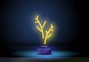 Dill neon ışıklı ikon bırakıyor. Tarım fabrikası. Baharatlı tarım fabrikası. Aromatik bitki yaprakları. Yeşillik. Vektör izole illüstrasyonu