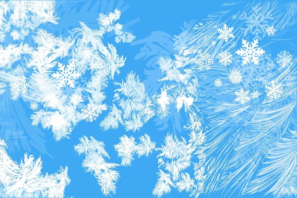 Winterzeit. Frost am Fenster wie Weihnachtsstern. Gefrorene Fensterhintergründe mit Raureif-Mustern können für den Weihnachtsverkauf oder die Neujahrsparty verwendet werden. Vektor EPS10. — Stockvektor