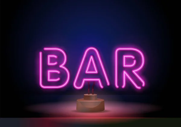 Neon bar signboard city color pink. Template for karaoke, live music, bar, comedy show. Vector illustration —  Vetores de Stock