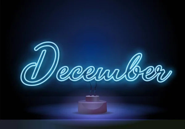 Σύμβολο νέον για το μήνα Δεκέμβριο Όνομα με πολύχρωμο Λάμπει νέον σήμα.Διάνυσμα Εικονογράφηση. Δεκέμβριος στο εδώλιο. Νέον λαμπερό γράμματα σε σκούρο φόντο τοίχο. — Διανυσματικό Αρχείο