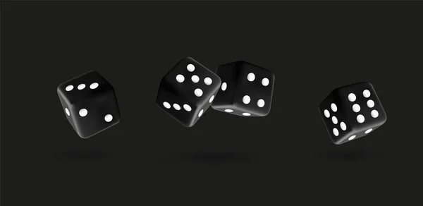 Vector Casino Dice Set of Authentic Icons. Vector rolling red dice set isolated on black background. 3d Board Game Pieces. Black Poker Cubes — Stockvektor