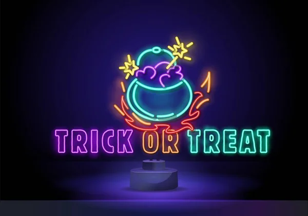 Trick or treat neon sign. spit neon icon. Simple icon for websites, web design, mobile app, info graphics. vector illustration for halloween or day of the dead —  Vetores de Stock