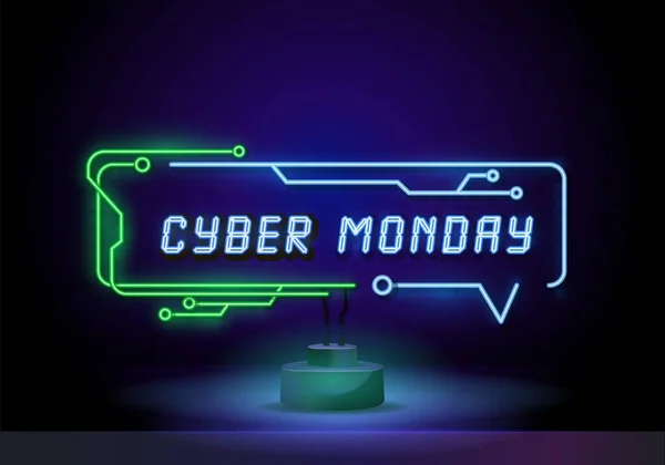 Siber pazartesi satışı neon ışığı vektörü. Siber pazartesi tasarım şablonu neon işareti. Vektör çerçevesi, UI için imzala — Stok Vektör