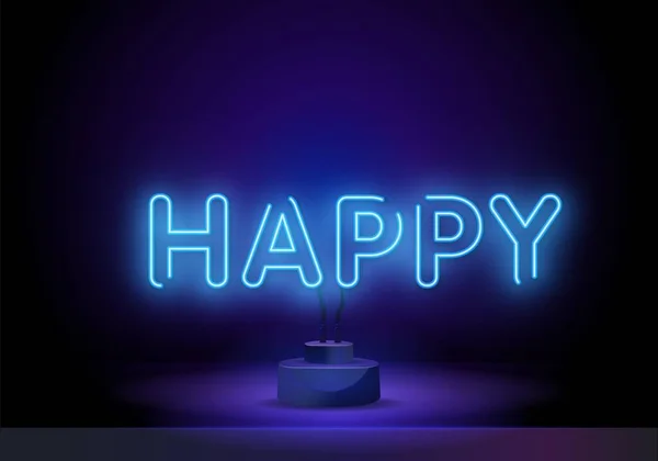 Gelukkige neon teken vector. Happy text Design sjabloon neon teken, felicitatie, viering lichtbanner, neon signboard, nachtelijke heldere reclame, lichte inscriptie. Vectorillustratie — Stockvector