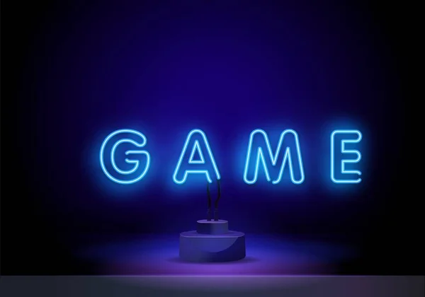 Dekorasyon ve duvar arkası için GAME logosunun vektör gerçekçi izole edilmiş neon işareti. Oyun ve video oyunları kavramı. — Stok Vektör