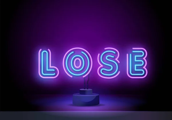 Loser Neon-Text auf dem Stand. Verlieren Spiel Neonlicht-Symbol. Game over. Esports gameplay. Spielende. Leuchtendes Zeichen mit Alphabet, Zahlen und Symbolen. Vektor isolierte Illustration — Stockvektor