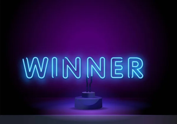 Vector realist izolat neon semn de Winner litere pentru decorare și acoperire pe stand. Conceptul de câștig de cazinou, ceremonie de premiere și jackpot. — Vector de stoc