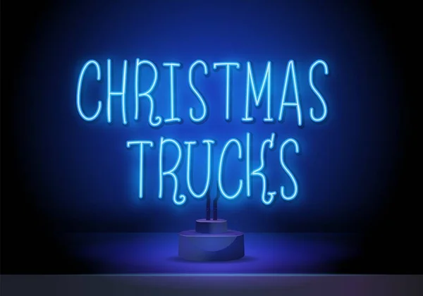 Kerstboom in vrachtwagen neon teken. Fir, boom, nieuwjaar. Nacht heldere reclame. Vector illustratie in neon stijl voor banner, billboard — Stockvector