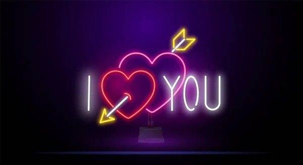 Sevgililer Günü. Üçüncü neon ışığı. Gerçekçi neon işareti. Love Day pankartı, logo, amblem ve etiket. Sevgililer günün kutlu olsun. Vektör neon işareti. Sevgililer Günü kartı. — Stok Vektör