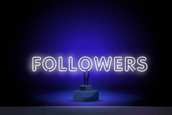 Neon Followers. Vector realistic isolated neon sign of Follow button logo for decoration and covering on the wall background. Concept of social media and SEO. — Stock Vector