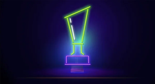 Vector realistic isolated neon green trophy logo sign on a stand for template decoration. The winning concept, the award ceremony and the jackpot. — Stock Vector