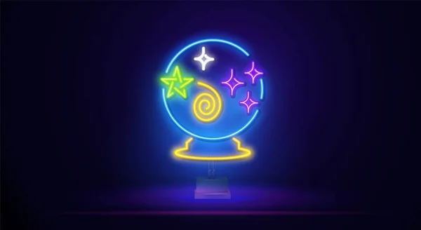 Neon sihirli falcılık topu söylüyor. Sihirli top neon ikonu. Cadılar Bayramı 'nın unsurları. Web siteleri, web tasarımı, mobil uygulama, bilgi grafikleri için basit simge — Stok Vektör