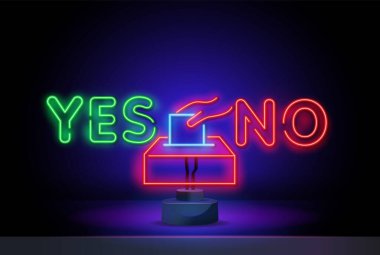 Evet. Neon Metin Vektörü yok. Evet. Neon ışığı yok. Web sitesi tasarımı ve reklamcılığı için uygun neon tarzı evet ve hayır el oylamasının vektör illüstrasyonu