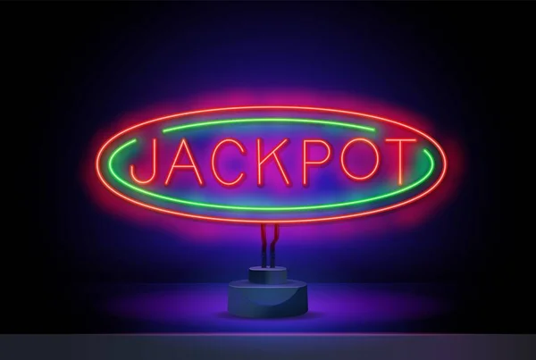 Vetor de sinal de néon jackpot. Modelo de Casino Design sinal de néon, banner de luz, placa de néon, publicidade brilhante noturna, inscrição de luz. Ilustração vetorial . — Vetor de Stock