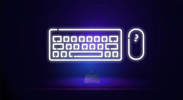 Brillante neón Teclado de ordenador y ratón icono aislado sobre fondo azul. Signo de componente PC. Ilustración vectorial Vectores De Stock Sin Royalties Gratis