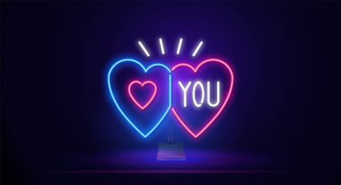 Üzerinde yazı olan iki yeni kalp. Sevgililer Günü romantik projelerinizi çabucak ve kolayca kişiselleştirmenizi sağlar. Kullanılan neon vektör çizimleri