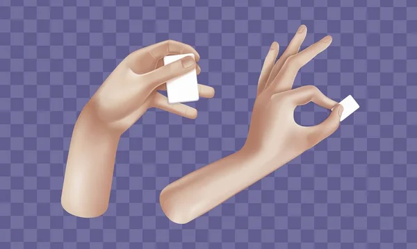 Çizgi film 3D elleri. Gerçekçi vektör Hand. Barış işareti, ok işareti, el işareti, beşlik çakma Erkek ve kadın kolları dekorasyon 3D nesne izole edildi. Vektör illüstrasyonu — Stok Vektör
