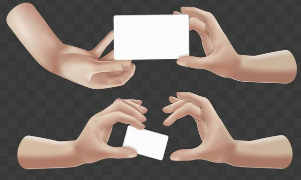 Мультфільм 3d рук з білим папером. Реалістичний вектор Рука. Знак миру, знак ок, вказівник руки, висока п'ять рук Чоловічі та жіночі герби Прикраса 3d об'єкт ізольовані. Векторні ілюстрації — стоковий вектор