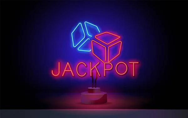 Neonový nápis Jackpot. Vektorové realistické izolované neonové logo Jackpot. Koncept výhry hrací automat, kasino a slavnostní předání cen. — Stockový vektor