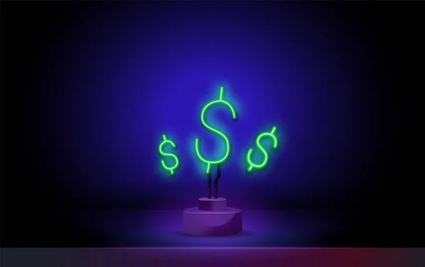 Neon Money彩票奖品的图标。霓虹灯在黑暗的背景下游戏美元。乐透彩的概念。可用于霓虹灯标志、海报、广告牌、横幅. — 图库矢量图片
