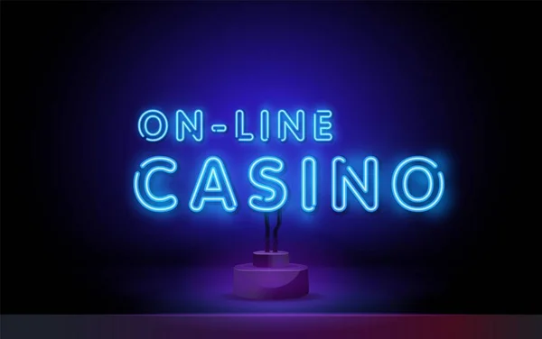 Neon texto casino online, jogos de azar. casino online em estilo neon. Ilustração vetorial —  Vetores de Stock