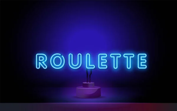 Roulette-Leuchtschrift. Roulette-Spiel Leuchtreklame. Casino-Logo, Emblem und Etikett. Helles Schild, helles Banner. — Stockvektor
