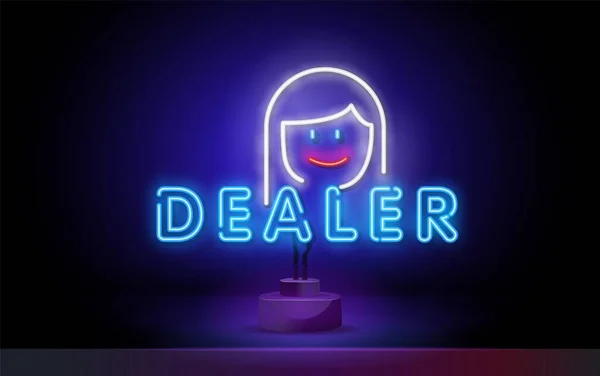 Neon Krupiye doğrusal simgesi. Kumarhane işçisi. Avatar dağıtıcısı mavi neon tarzında ana hatlar simgesi. İşaretler ve semboller web logo mobil uygulaması UI UX için kullanılabilir — Stok Vektör